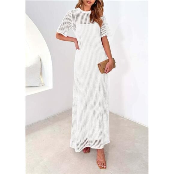 Womens Eyelet Maxi Dress White